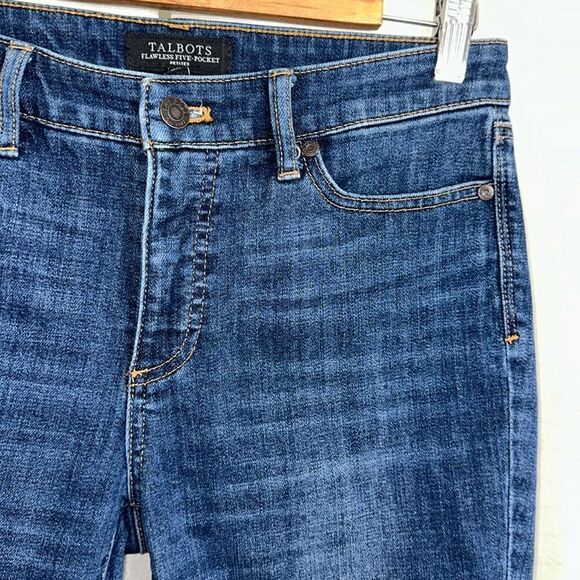 Talbots 6P Blue Flawless Five Pocket Crop Raw Fringe  Hem Denim Jeans - Picture 9 of 14
